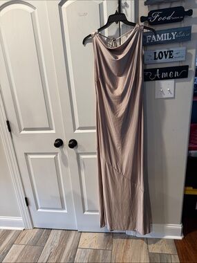 Satin Cowl Neck Maxi Dress in Dusty Taupe
